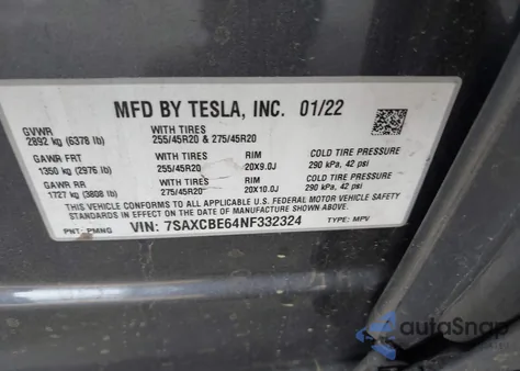 2022 Tesla Model X Plaid Tri Motor All-Wheel Drive from USA, damaged, VIN 7SAXCBE64NF332324